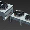 Two Air Conditioner Fan Units With Black Blades Gray Square Base Legs