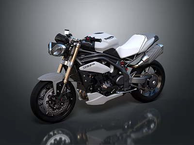 Triumph Modern Motorcycle With White Black Body Gold Fork And White Seat Design 3d model