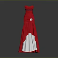Elegant Red Strapless Long Dress With Ruched Design And White Lining