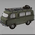 Vintage Green Van With Roof Rack And Spare Tire On Weathered Exterior Design