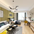 Modern Apartment Interior With Open Design Bed Sofa Wooden Flooring And Yellow Walls