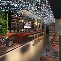 Stylish Bar Interior Design With Modern Counter High Stools Hanging Lights And TV Screen