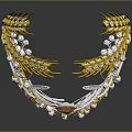 Elegant Ornate Crown With Golden Wheat Orange Gemstone And Silver Leaves Decorated With Diamonds