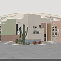 Stylish Modern Mall Shop Interior Featuring Green Pink Beige Walls Display Shelves And Cactus Plants