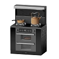 Modern Black Kitchen Appliance with Gas Stoves Oven Pizza Pot and Teapot