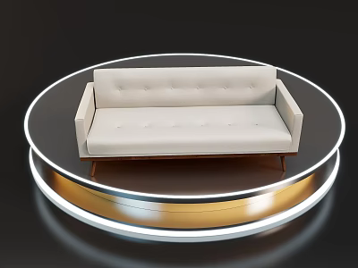 White Multi Seat Sofa On Circular Shiny Platform With Dark Background 3d model