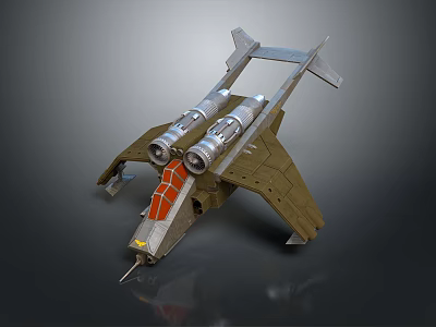Sci-Fi Spaceship Model With Dual Engines Sleek Wings Metallic Body And Orange Accents 3d model
