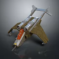 Sci-Fi Spaceship Model With Dual Engines Sleek Wings Metallic Body And Orange Accents