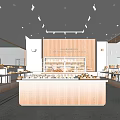 Dessert Shop Interior With Display Cases Bread Pastries Wooden Decor And Bright Lighting