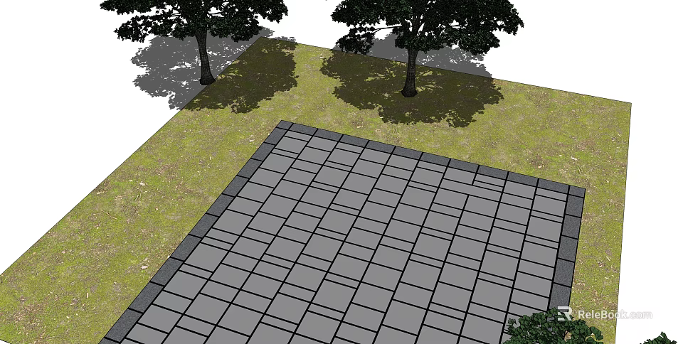 Garden Path Paving With Patterned Tiles Grass and Trees in Landscape 3d model 