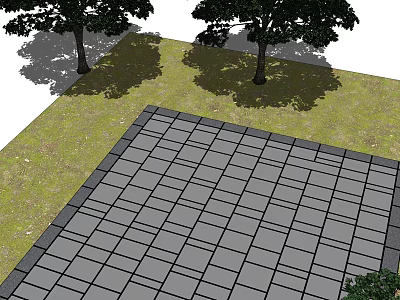 Garden Path Paving With Patterned Tiles Grass and Trees in Landscape 3d model