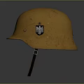 Vintage Yellow Helmet with Worn Surface Leather Strap and Emblem as Daily Living Item