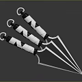 Three Modern Shuriken Weapon With White Black Handles And Sharp Metal Blades