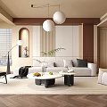 Warm Modern Minimalist Living Room With Built In TV Wall And Cozy Lounge Furniture