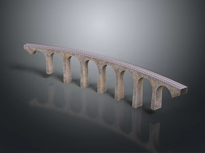 Architectural Stone Arch Bridge Model With Railway Track And Multiple Stone Arches 3d model
