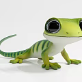 Cute Green Reptile Lizard With Large Black Eyes Green Stripes And White Belly Standing Pose