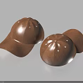 Two Brown Leather Baseball Caps With Ventilation Holes On Light Blue Background
