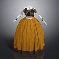 Elegant Yellow Patterned Long Dress With Black Bodice And Short Sleeves