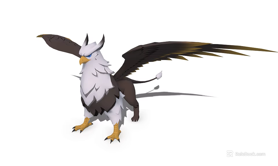 Majestic Game and Movie Character Eagle Headed Lion Bodied With Black White Feathers Spread Wings 3d model 