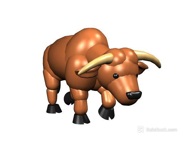 Standing Brown Bull Doll Featuring Yellow Horns Black Hooves and Shiny Black Eyes 3d model 