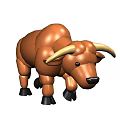 Standing Brown Bull Doll Featuring Yellow Horns Black Hooves and Shiny Black Eyes