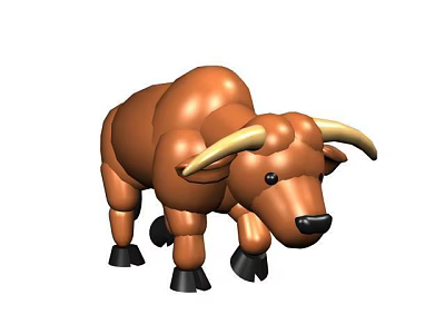 Standing Brown Bull Doll Featuring Yellow Horns Black Hooves and Shiny Black Eyes 3d model