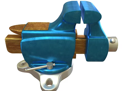 Hardware Tools Blue Bench Vise With Metal Body And Wooden Jaws For Workshop Use 3d model
