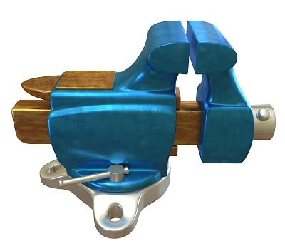 Hardware Tools Blue Bench Vise With Metal Body And Wooden Jaws For Workshop Use 3d model