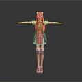Woman with pink hair wearing red dress and stockings arms outstretched