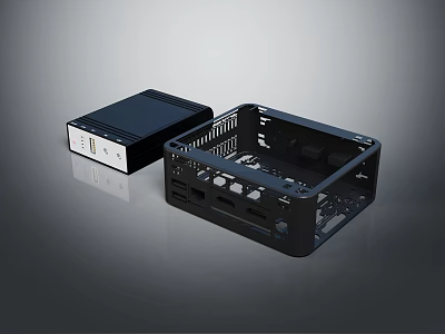 Black Computer Case With Open Frame Structure And Front Panel Design 3d model