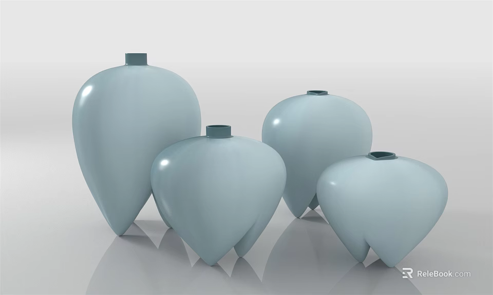 Set of Light Blue Modern Minimalist Vases With Smooth Surface And Teardrop Shape 3d model 