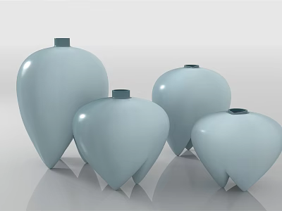 Set of Light Blue Modern Minimalist Vases With Smooth Surface And Teardrop Shape 3d model