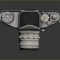 Vintage Electronic Camera With Silver Metal Body Lens And Buttons On Dark Background With Reflection