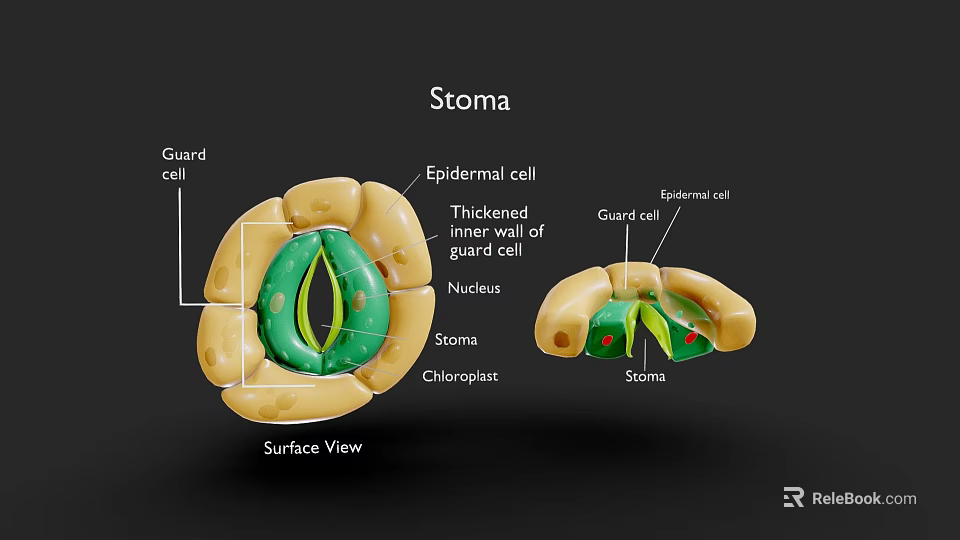 Medical Device Anatomical Model Displaying Stoma Structure with Guard Cell Epidermal Cell Surface View 3d model 