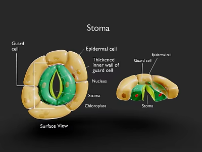 Medical Device Anatomical Model Displaying Stoma Structure with Guard Cell Epidermal Cell Surface View 3d model
