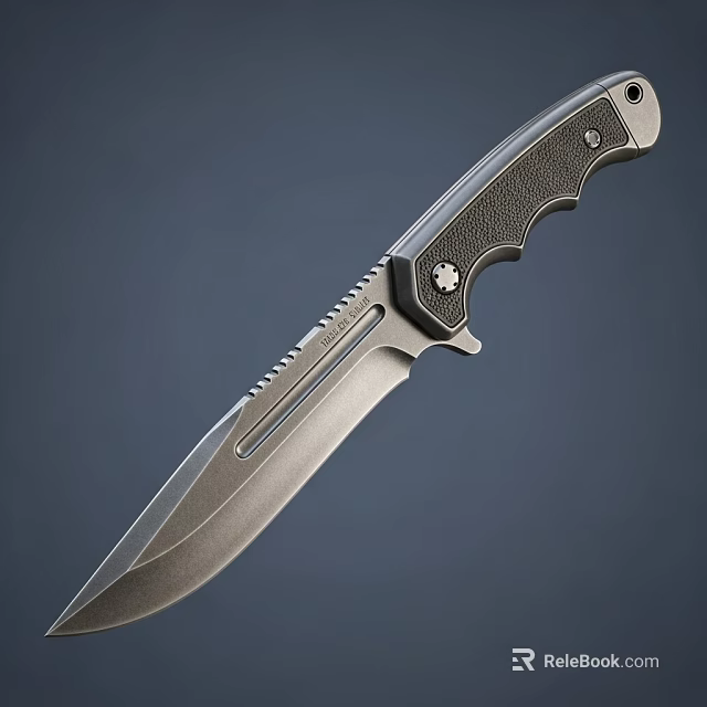 Tactical Military Knife With Black Textured Handle Sharp Metal Blade And Non Slip Grip Design 3d model 