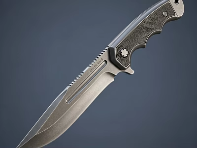 Tactical Military Knife With Black Textured Handle Sharp Metal Blade And Non Slip Grip Design 3d model