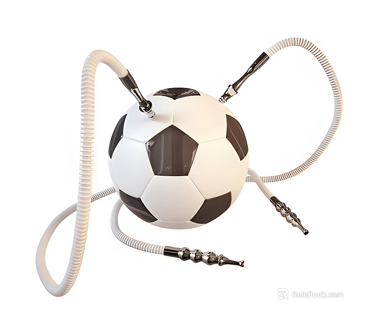 Soccer Ball Shaped Decorative Ornament Set With White Hoses And Metal Connectors 3d model 