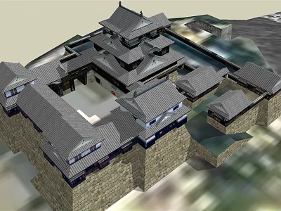 Ancient Chinese Architecture With Multi Layered Tiled Roofs Stone Walls And Courtyard 3d model