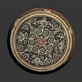 Traditional Cylindrical Stool With Red Black Intricate Patterns And Ornate Decorative Designs