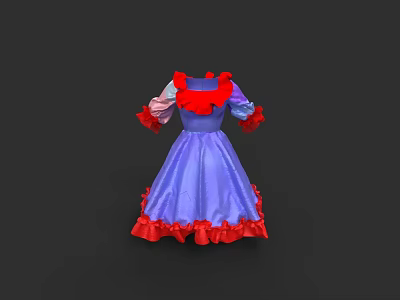 Purple Princess Dress Featuring Red Ruffled Collar Pink Red Puff Sleeves And Hem 3d model