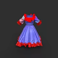 Purple Princess Dress Featuring Red Ruffled Collar Pink Red Puff Sleeves And Hem