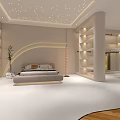 Elegant Modern Shopping Mall Store Interior With Round Bed Display And White Furniture