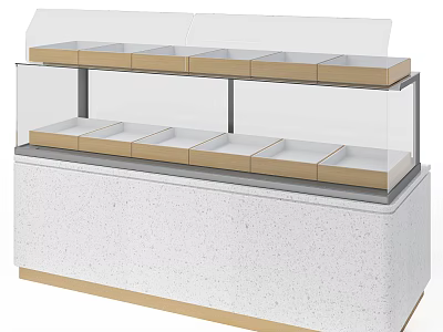 Two Tier Showcase Shelf With Clear Glass Cover Divided Trays White Textured Cabinet Golden Border 3d model