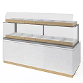 Two Tier Showcase Shelf With Clear Glass Cover Divided Trays White Textured Cabinet Golden Border