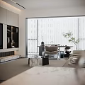 Modern Living Dining Room Interior With Beige Sofa Coffee Table And Floor to Ceiling Window