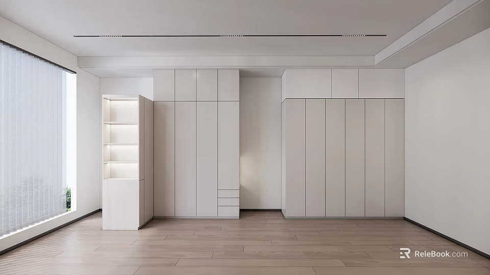Modern White Wardrobe with Cabinet Doors Drawer and Open Shelf Interior Design 3d model 