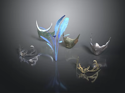 Household Decorative Metal Crowns With Various Styles And Blue Feather Structure 3d model