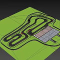 Game Character Racing On Curved Black Track With Green Background And Red White Edges