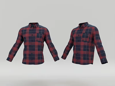 Red And Black Plaid Long Sleeve Collared Shirts With Classic Casual Design 3d model